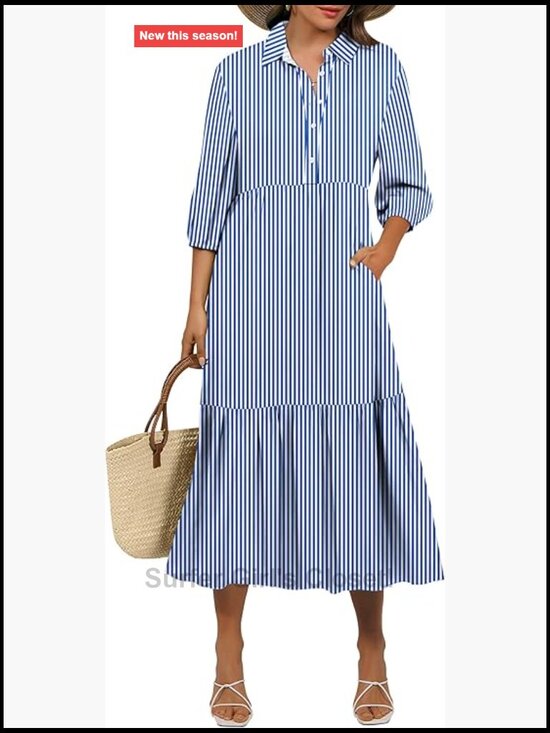 Dresses & Skirts - 3/4 Puff Sleeve V Neck Floral Print Maxi Dress - Casual Boho